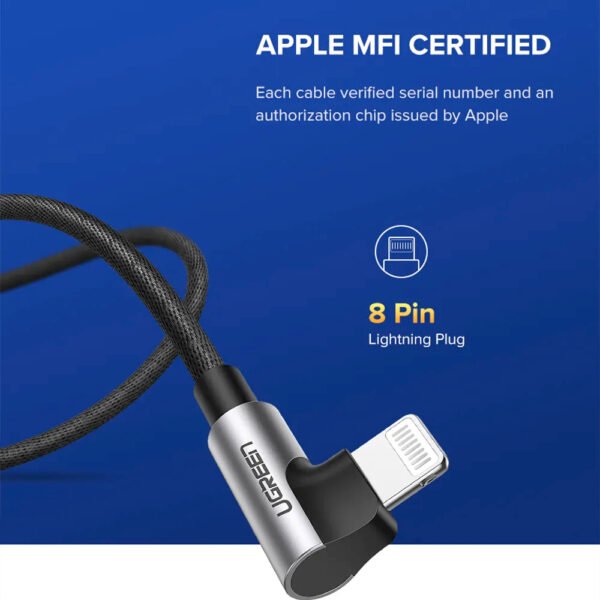 Ugreen USB A To Right Angle Lightning Cable 1M