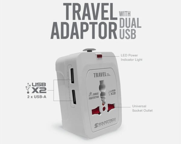 Soundteoh Travel Adaptor with Dual USB White