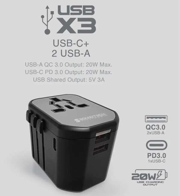 Soundteoh Travel Adaptor with 20W Quick Charger