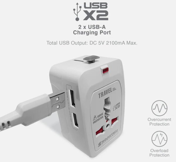 Soundteoh Travel Adaptor with Dual USB White